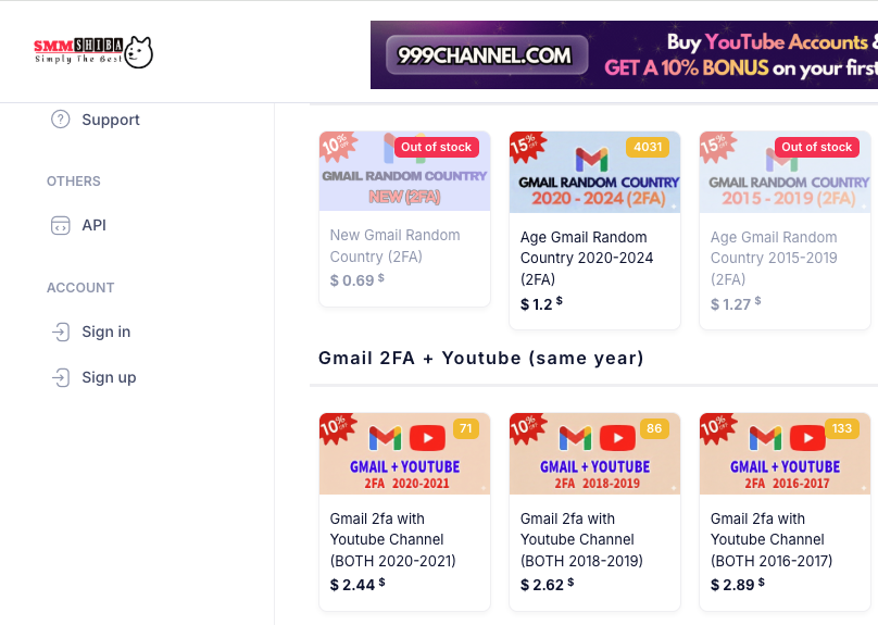 Aged YouTube channel marketplace (999channel.com) — recommended source